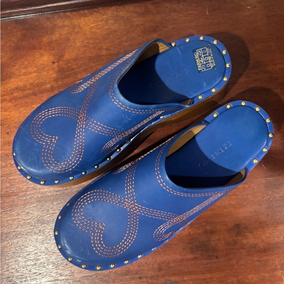 Farm Rio Chunky Platform Clogs Blue Leather - Picture 2 of 6